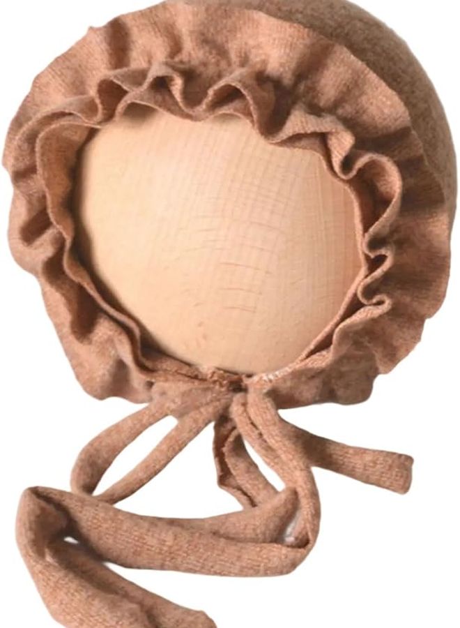 Brown Baby Photography Hat Soft Spandex Lace Rope Tied Newborn Photoshoot - Image 1